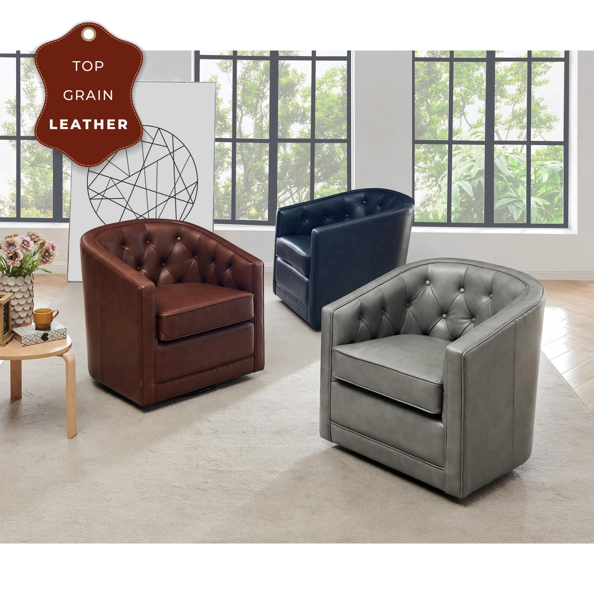 Walsh Top Grain Leather Swivel Accent Arm Chair - What A Room