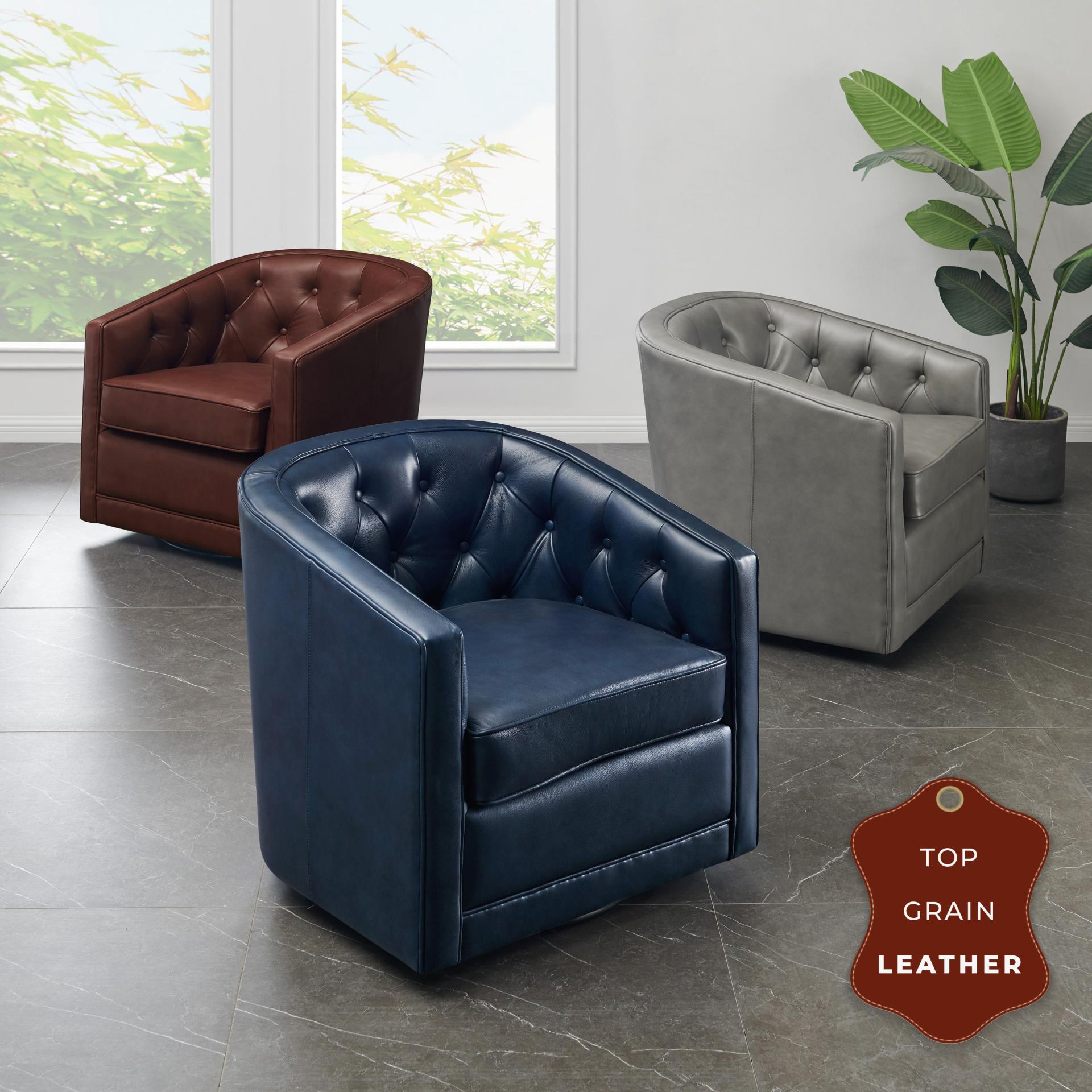 Walsh Top Grain Leather Swivel Accent Arm Chair - What A Room