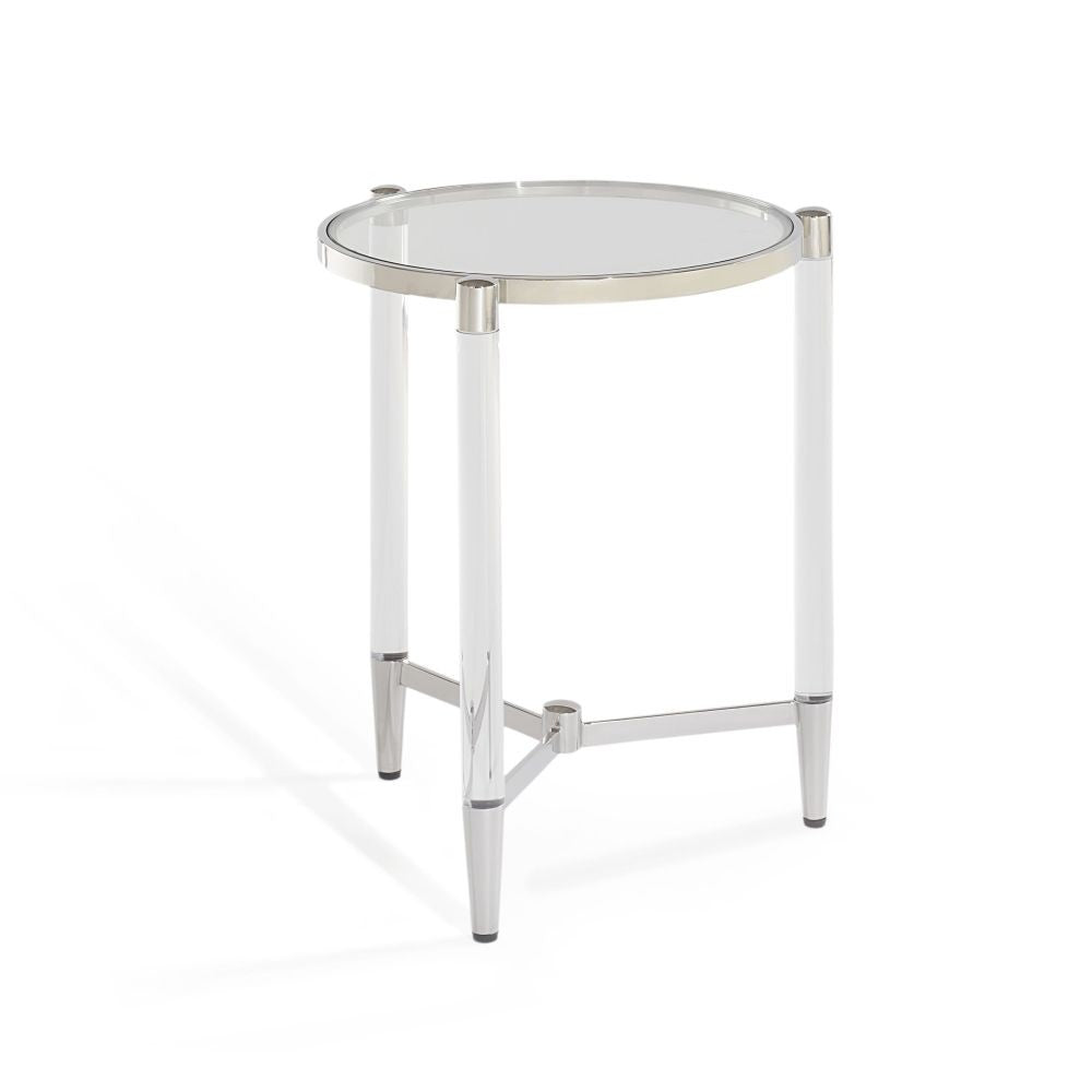 Marilyn Glass Top and Steel Base Round End Table - What A Room