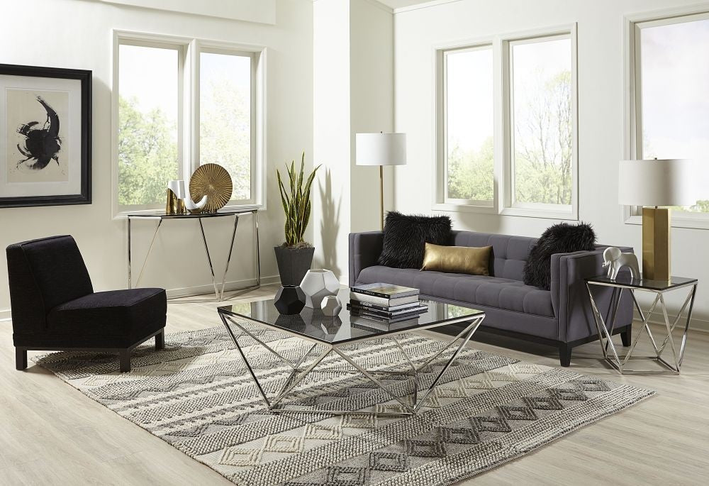 Aria Smoked Glass and Polished Stainless Steel Console Table - What A Room