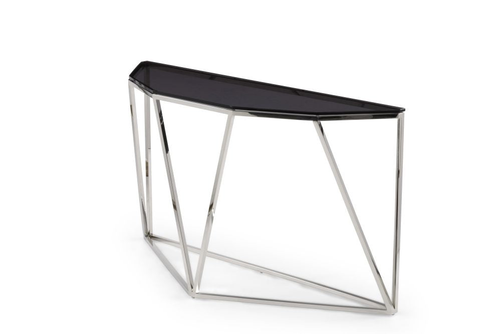 Aria Smoked Glass and Polished Stainless Steel Console Table - What A Room