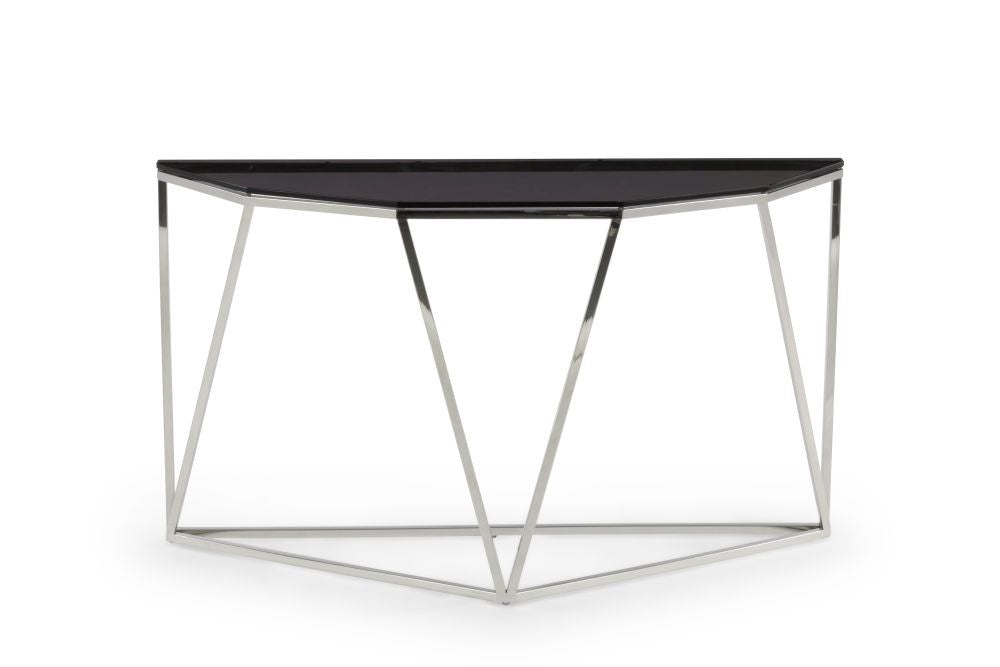Aria Smoked Glass and Polished Stainless Steel Console Table - What A Room