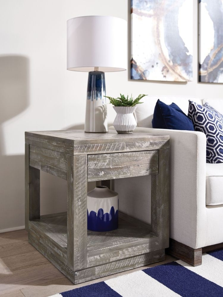 Herringbone Solid Wood One Drawer End Table - What A Room