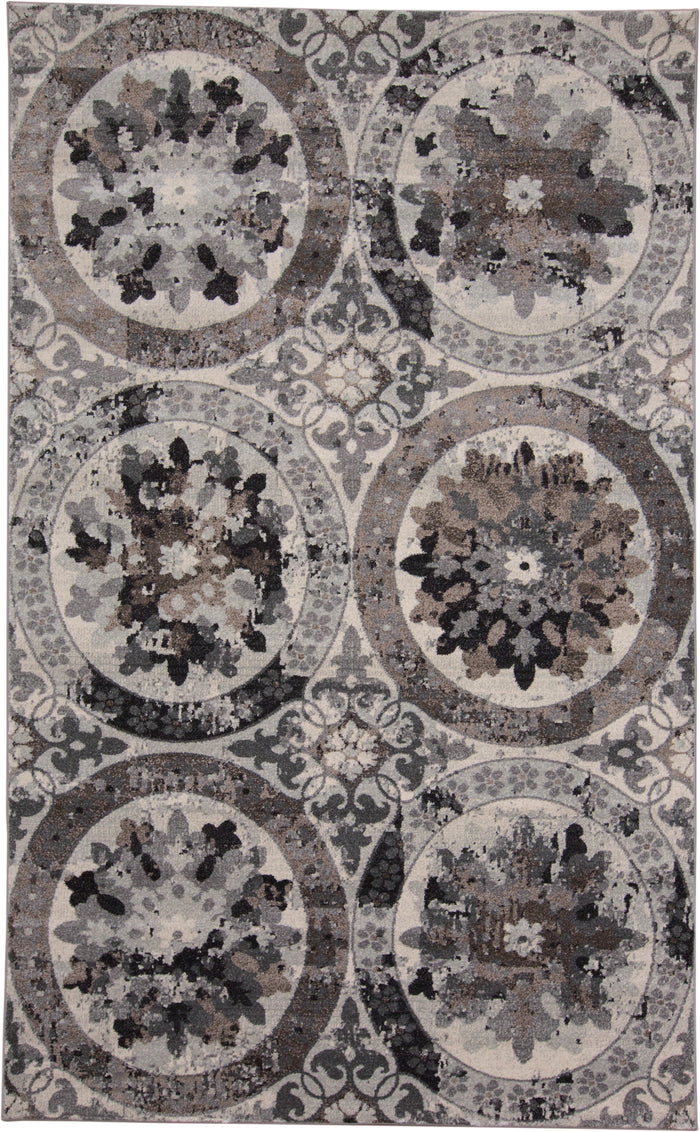 Interesting mix of round and ornate designs on this transitional rectangular rug - Get traditional and transitional home furnishings in Santa Clara