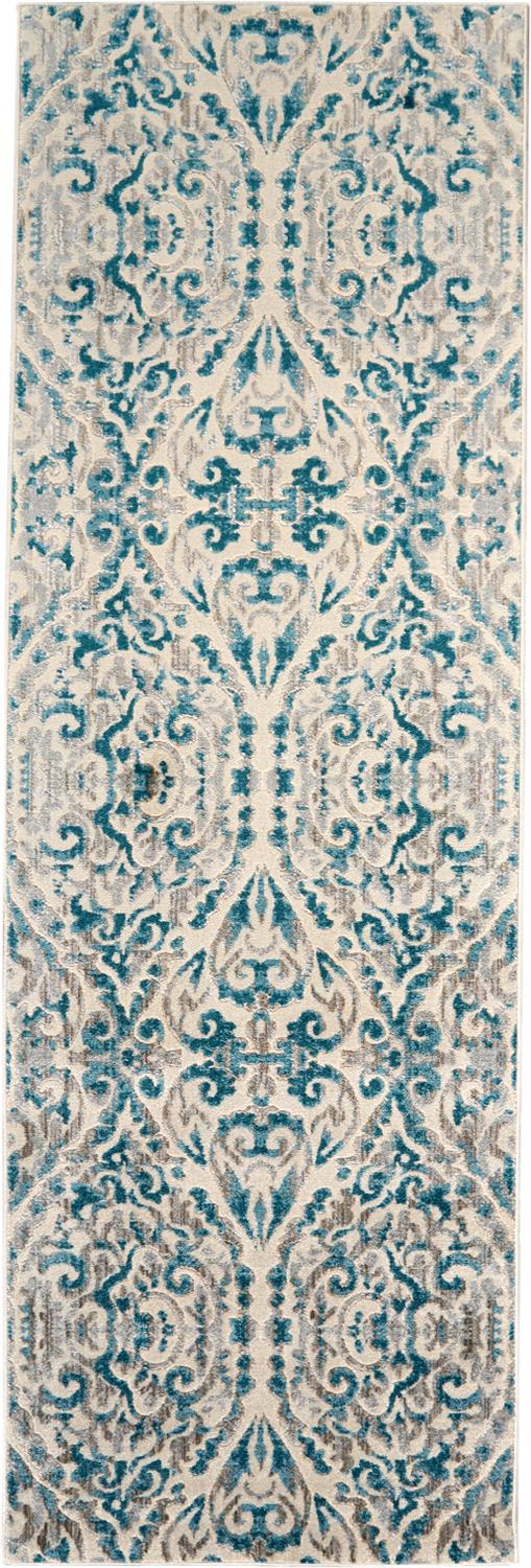 Turquoise on natural background for this runner rug that showcases gorgeous old-world looks - Available in store and for shipping from What A Room - Santa Clara Furniture showroom