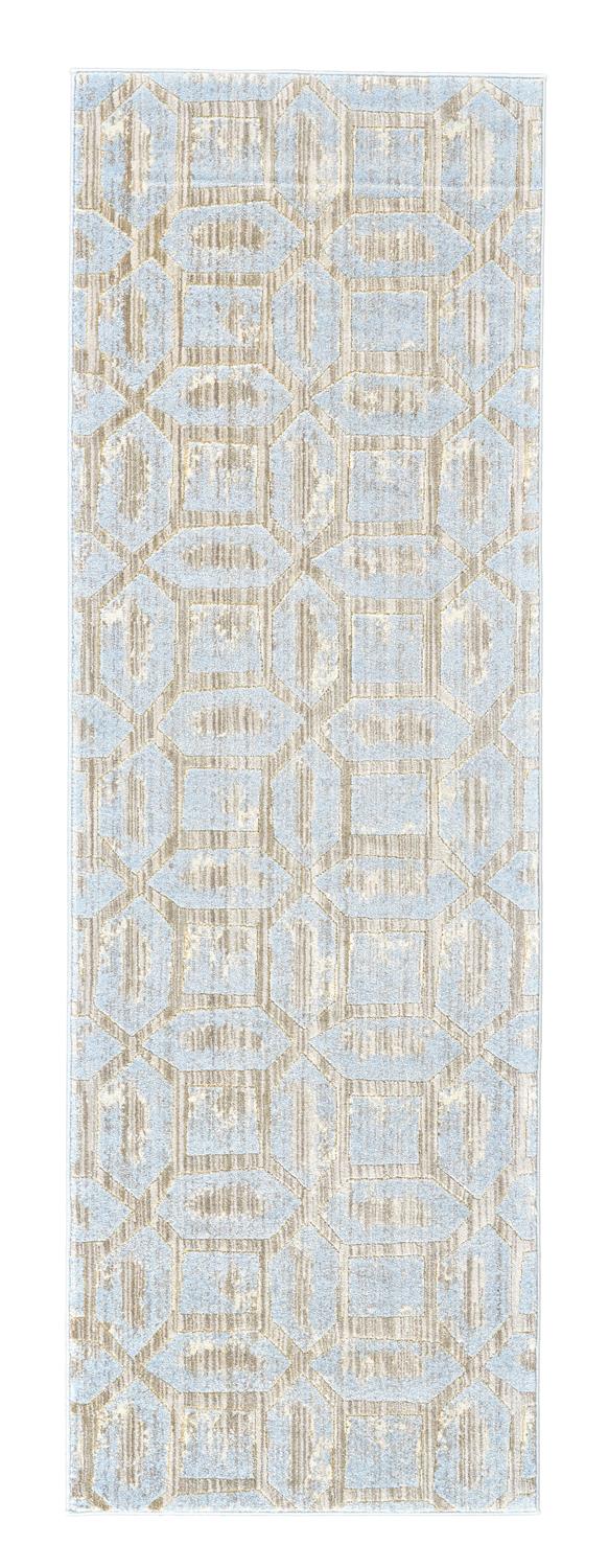 A runner rug that showcases a stunning blue and gold geometric pattern - Buy a contemporary Rug in Santa Clara