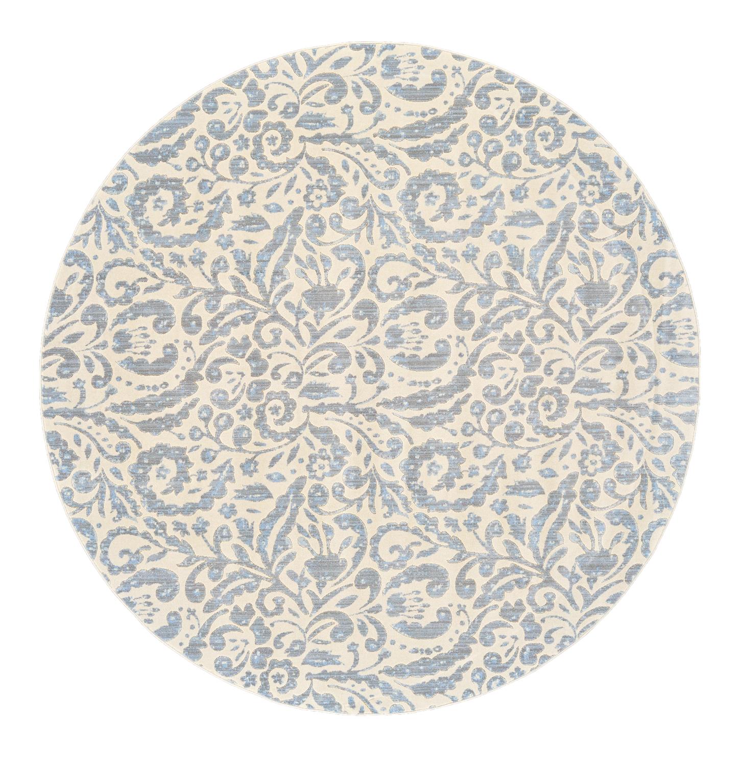 Large Round Rug with contemporary paisley pattern in muted blue and eggshell white - Buy furniture and furnishings in Santa Clara