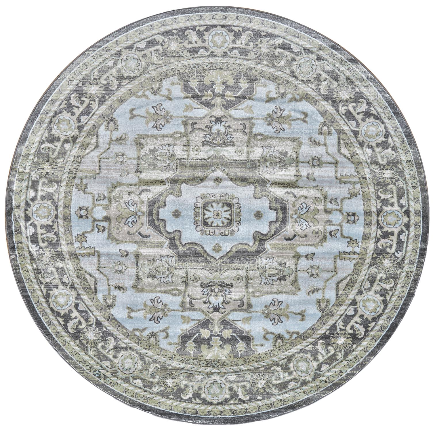 Round style area rug with distinctly ancient style cues - Available at the furniture store near you in Santa Clara - What A Room