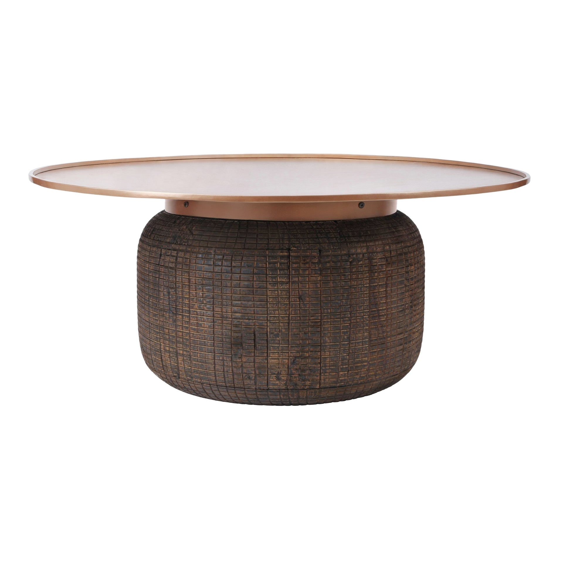 Atalia  Recycled Teak Root Coffee Table w/ Steel Tray Top - What A Room