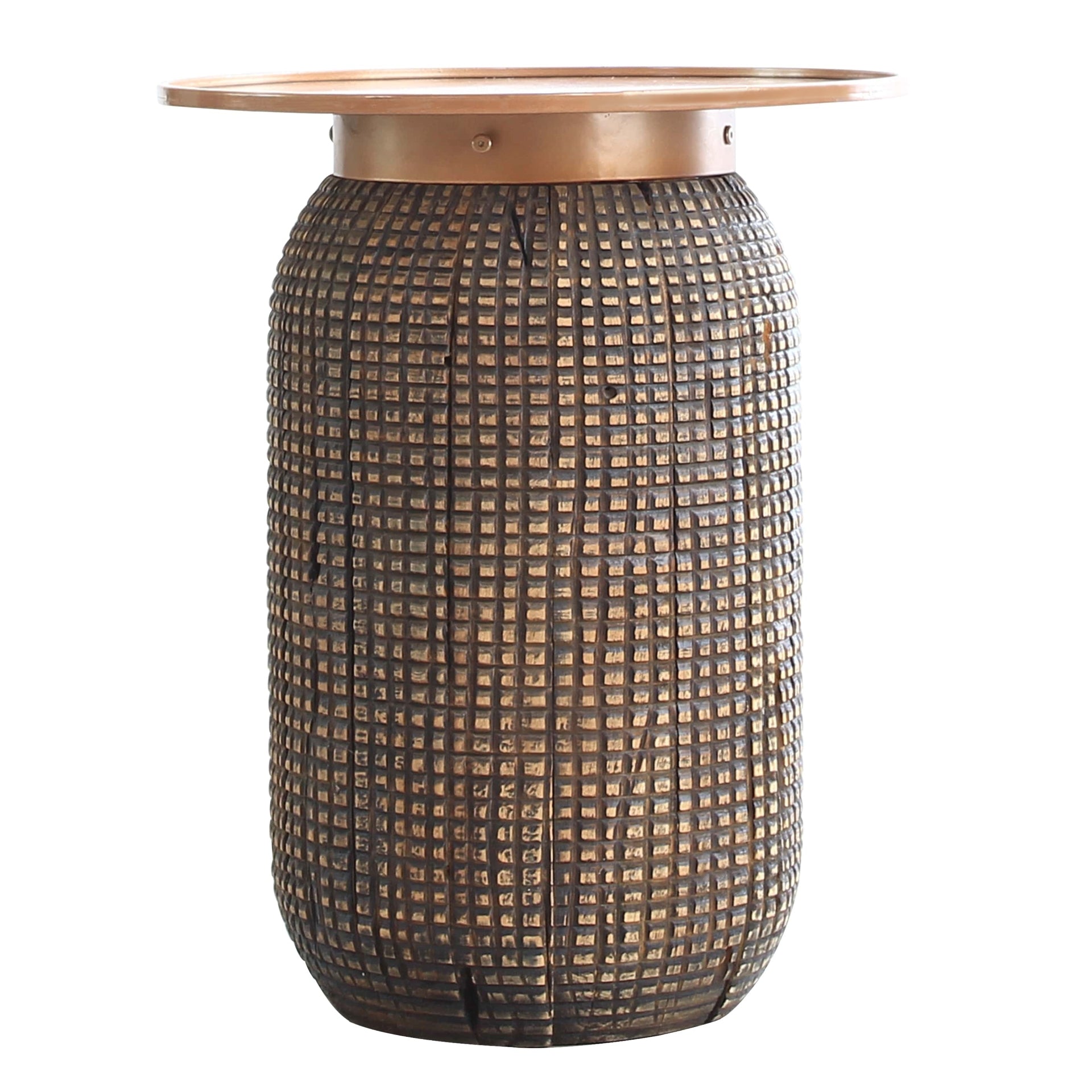 Atalia  Recycled Teak Root Side/ End Table w/ Steel Tray Top - What A Room