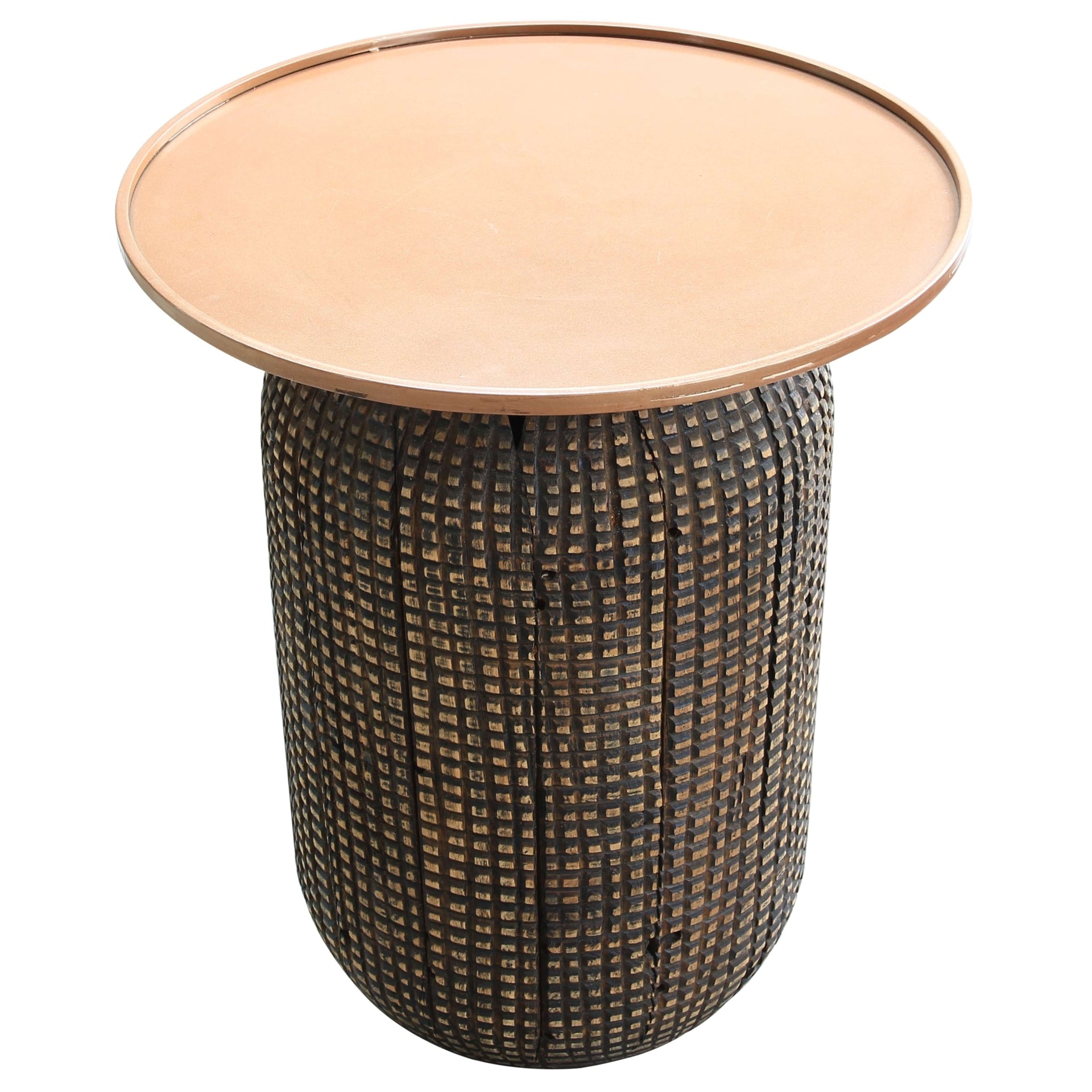 Atalia  Recycled Teak Root Side/ End Table w/ Steel Tray Top - What A Room