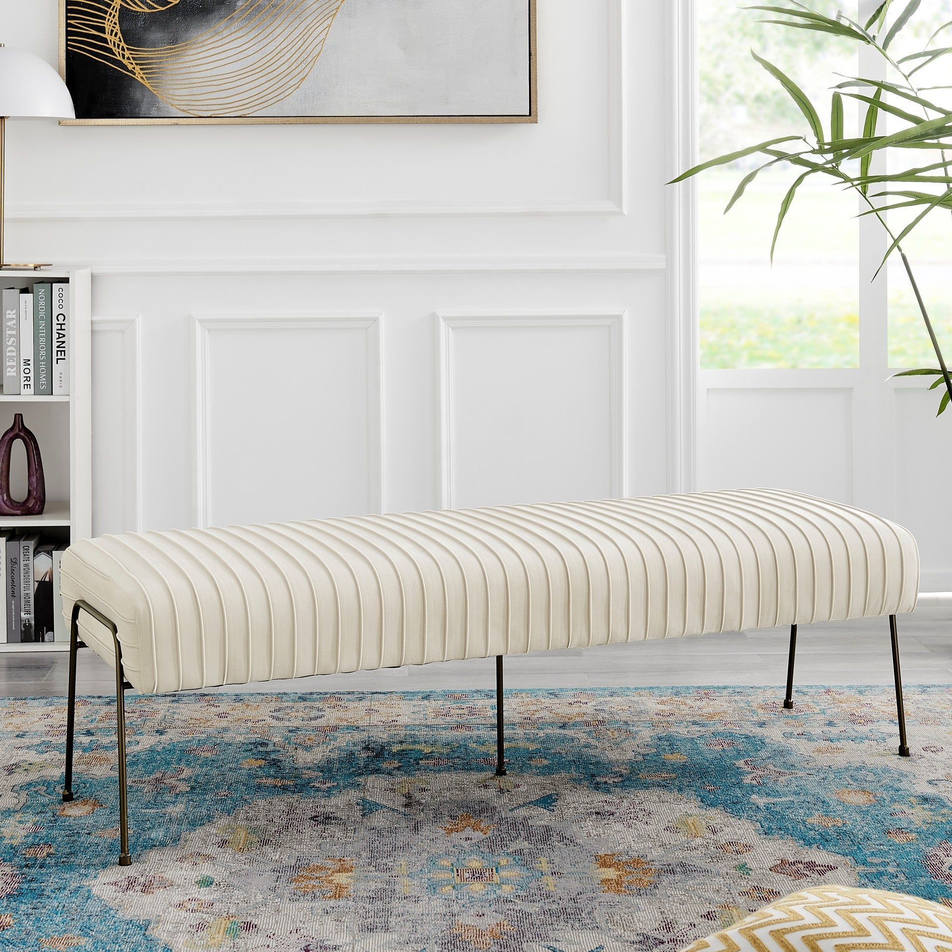 Merritt Velvet Fabric Pleated Bench - What A Room