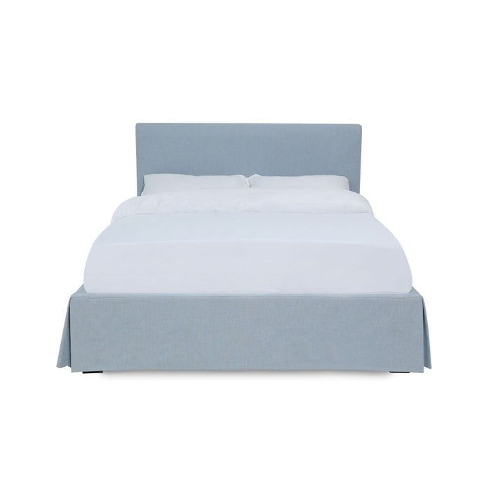 Shelby Upholstered Skirted Storage Panel Bed in Sky - What A Room