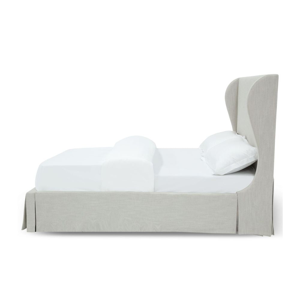 Hera Upholstered Skirted Panel Bed in Oatmeal - What A Room