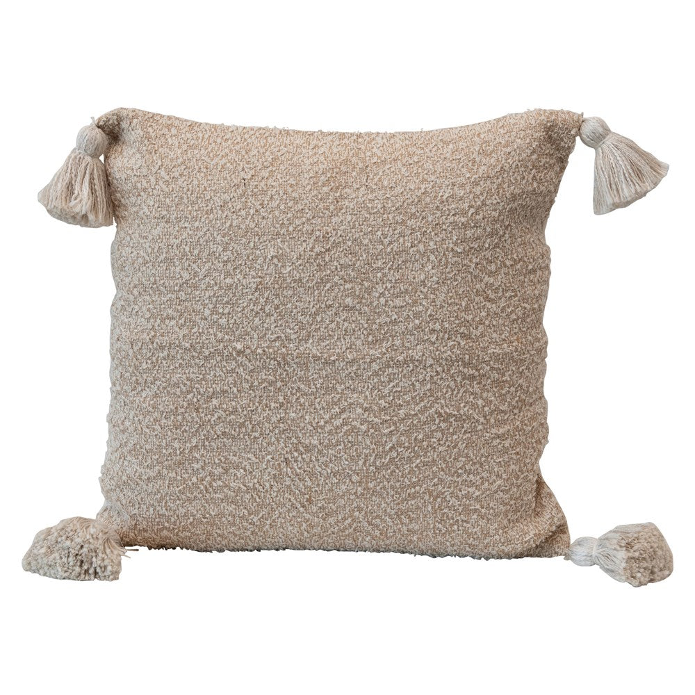 Natural colors and Corner tasssles on 20" Sq Cotton Pillow - Santa Clara Home Furnishing showroom