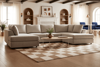 Cream colored U sectional in modern organic living room