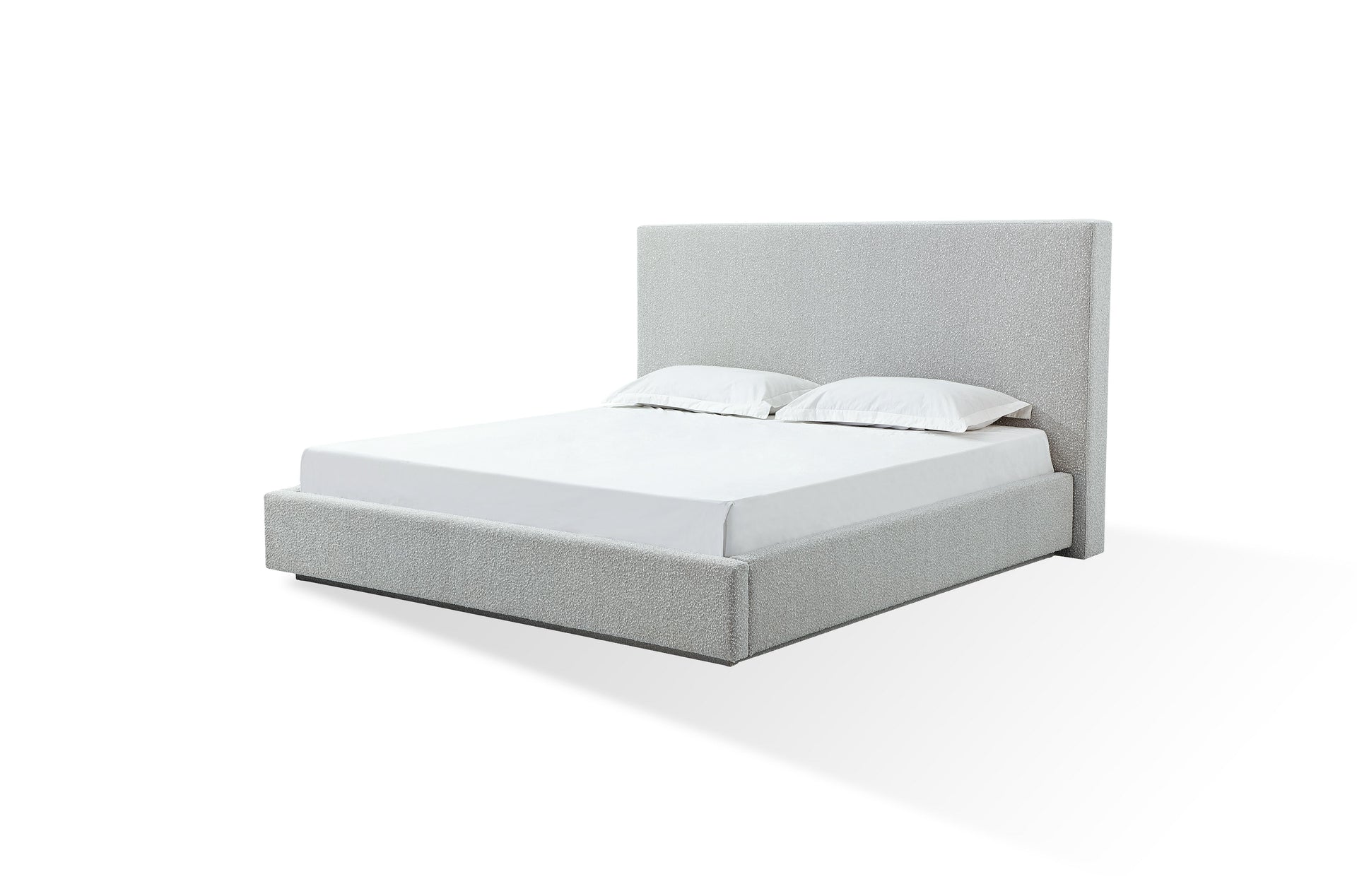 One Upholstered Platform Bed in Cotton Ball Boucle - What A Room