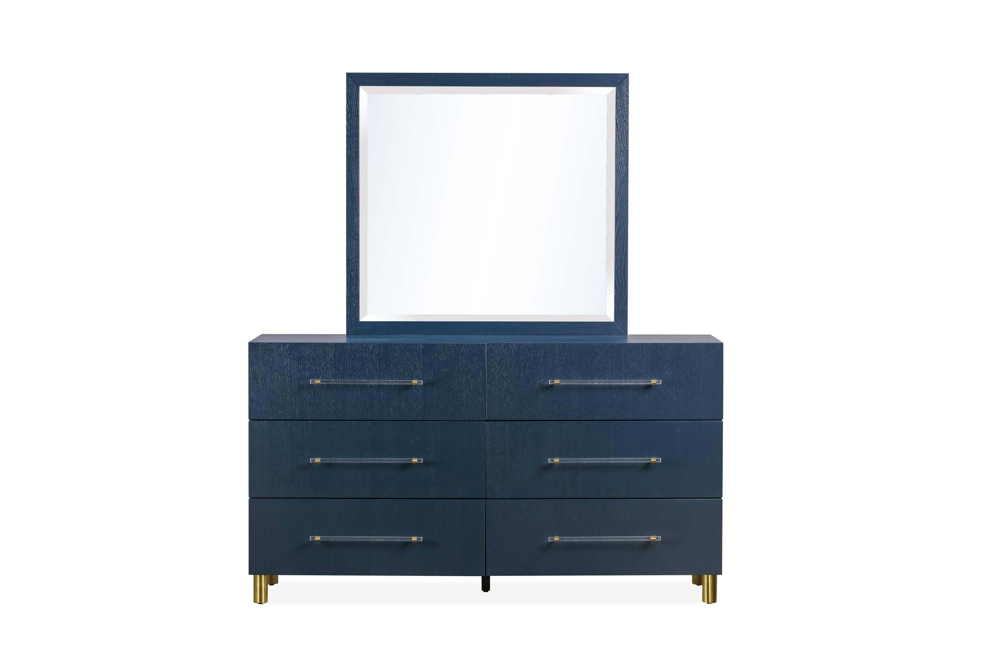 Argento Six Drawer Dresser in Navy Blue and Burnished Brass Argento Six Drawer Dresser in Navy Blue and Burnished Brass