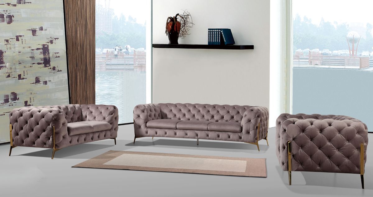 Divani Casa Sheila Modern Silver Fabric Sofa Set - What A Room