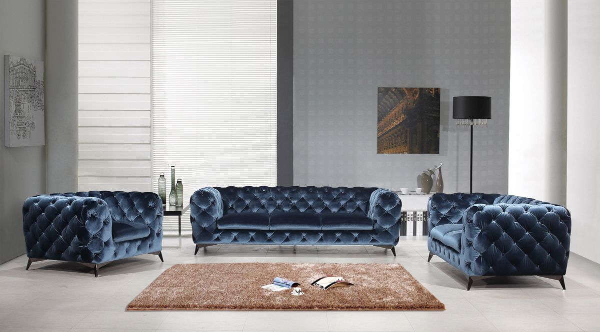 Divani Casa Delilah Modern Blue Fabric Sofa Set - What A Room