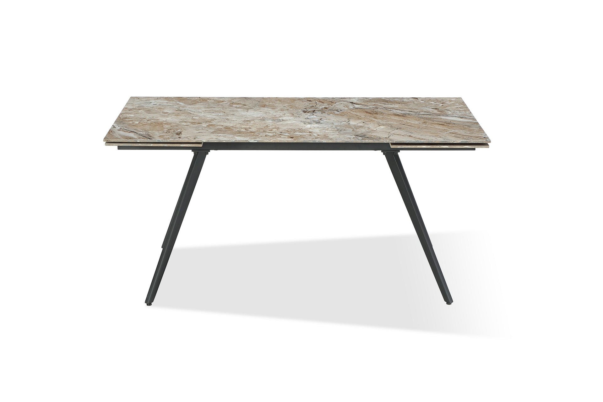 Lucia Double Extension Stone Top Metal Leg Dining Table in Rich Brown and Black - What A Room