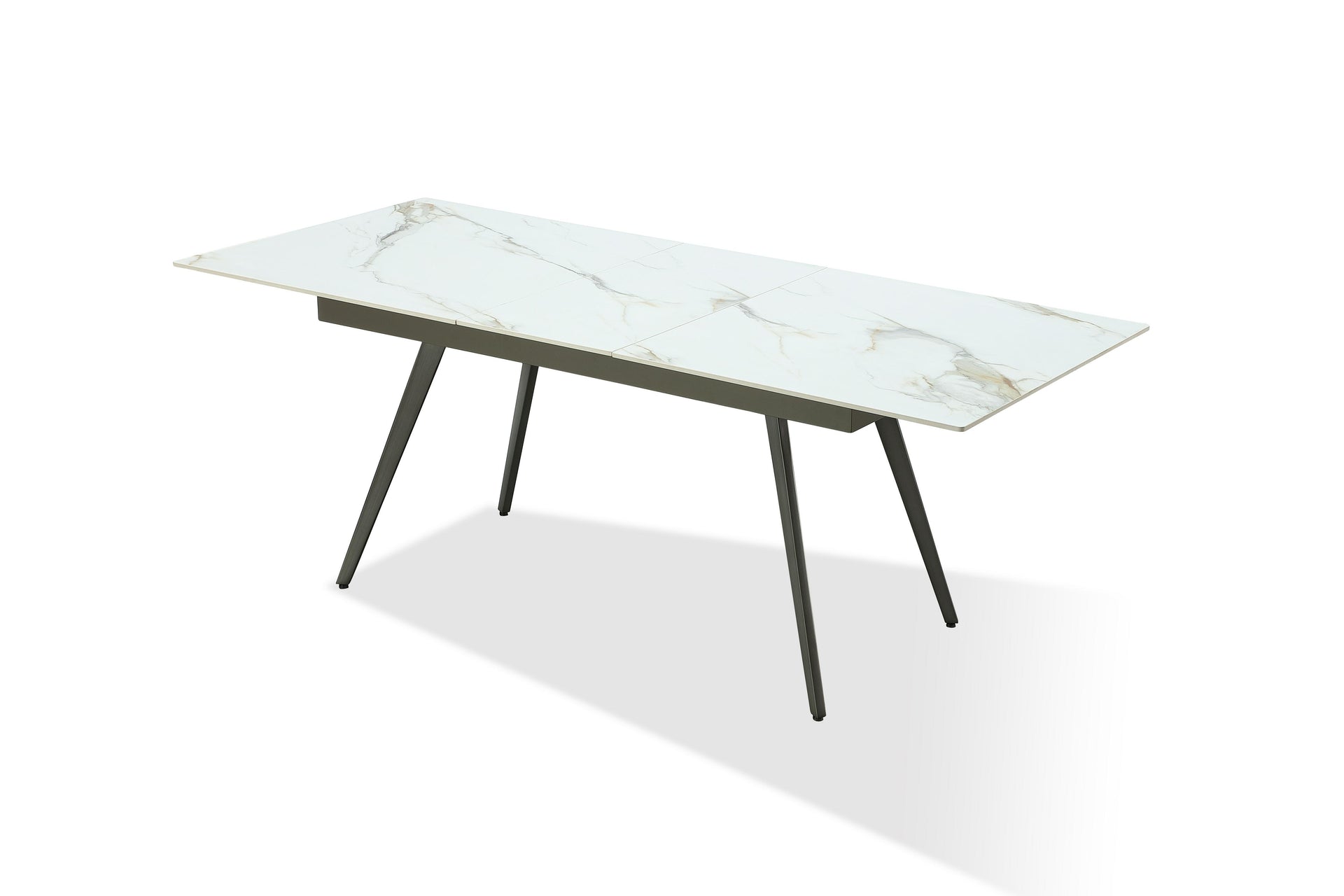 Lucia Extendable Stone Top Metal Leg Dining Table in Polished Cappuccino and Gunmetal - What A Room
