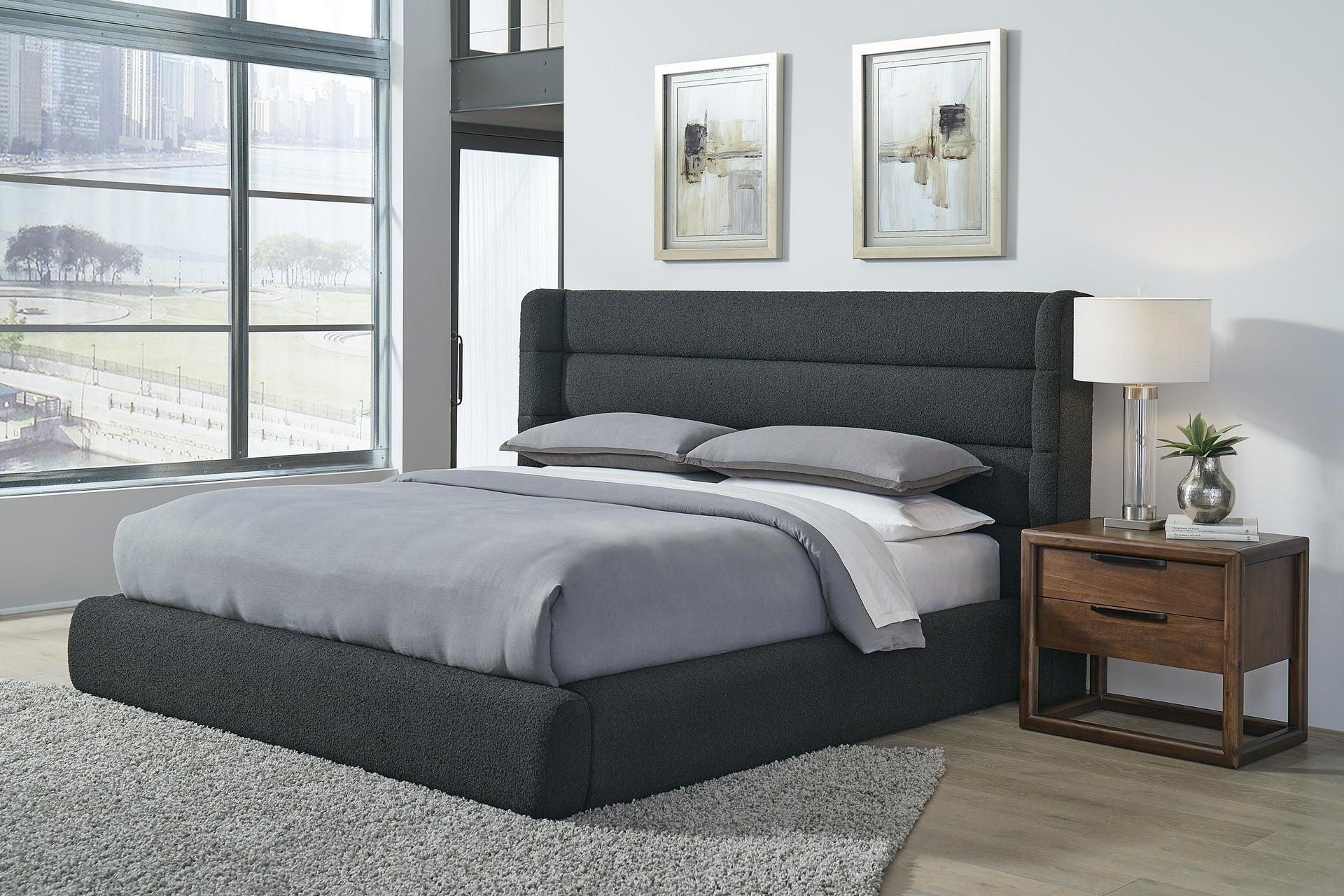 Frank Upholstered Wingback Platform Bed in Ember Boucle - What A Room