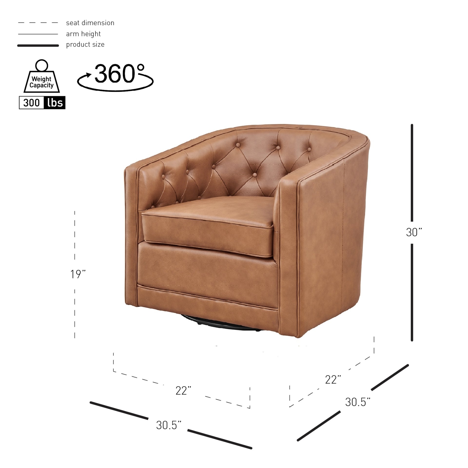 Walsh Top Grain Leather Swivel Accent Arm Chair - What A Room
