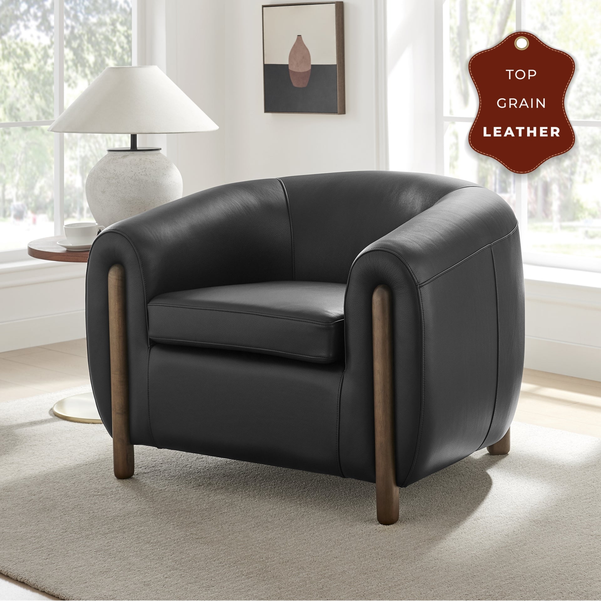 Cordelia Top Grain Leather Accent Arm Chair - What A Room