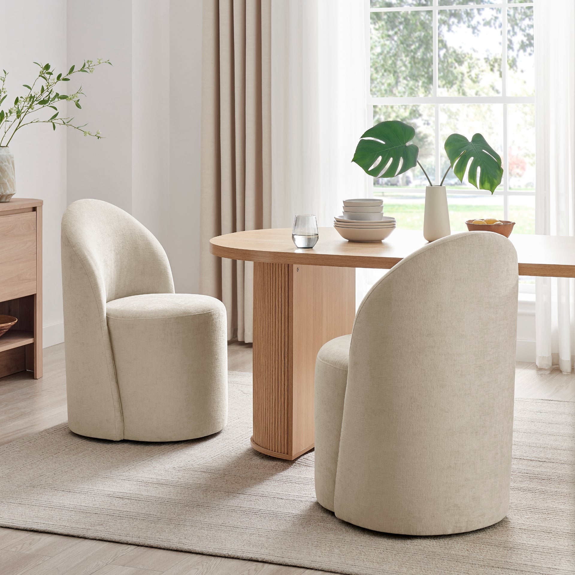 Cabrina Chenille Dining Side Chair w/ Casters - What A Room