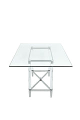 Marilyn Glass Top Dining Table in Polished Stainless Steel and Clear Acrylic - What A Room