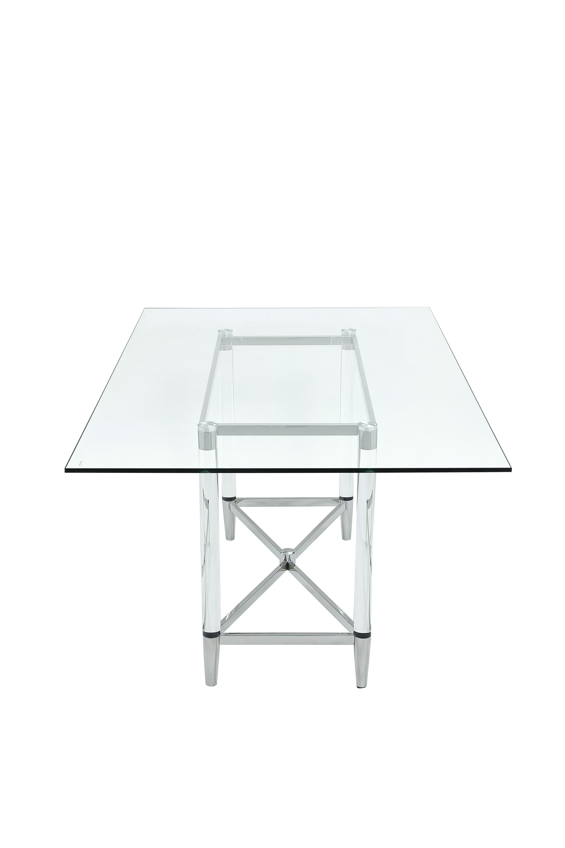 Marilyn Glass Top Dining Table in Polished Stainless Steel and Clear Acrylic - What A Room
