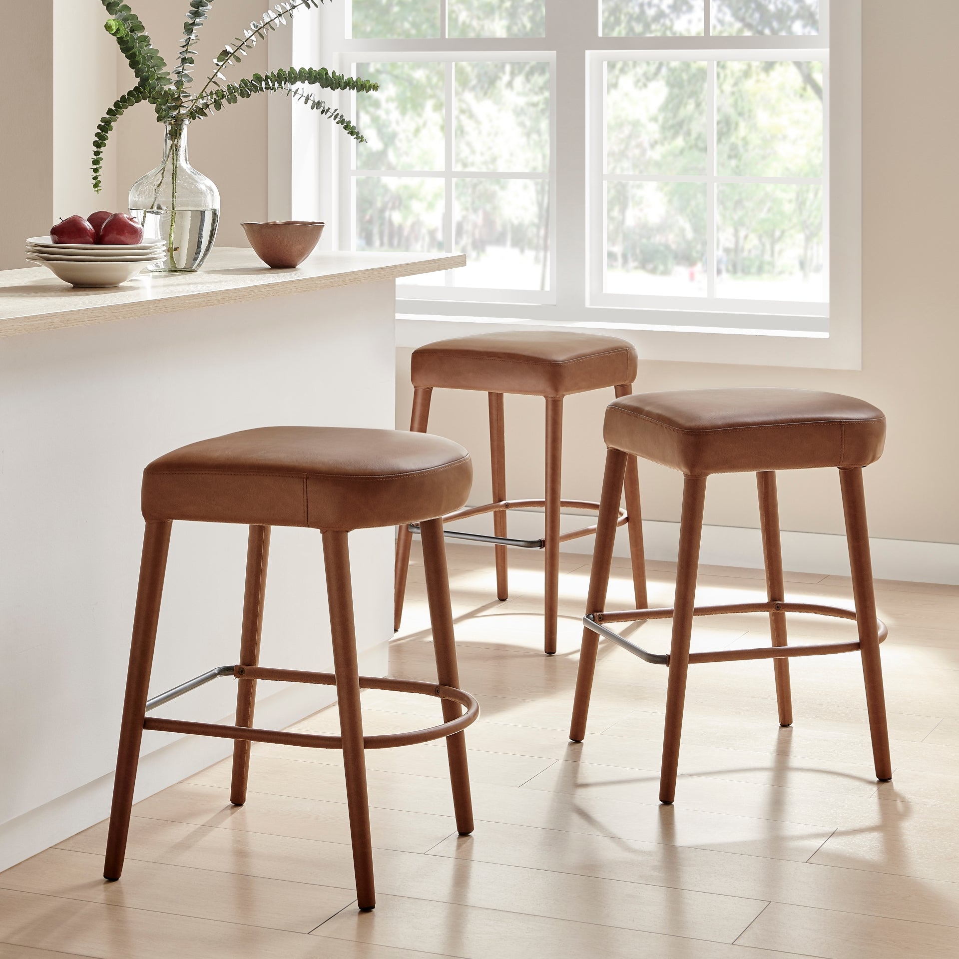 Rylee  Faux Leather Backless Counter Stool (Set of 2) - What A Room