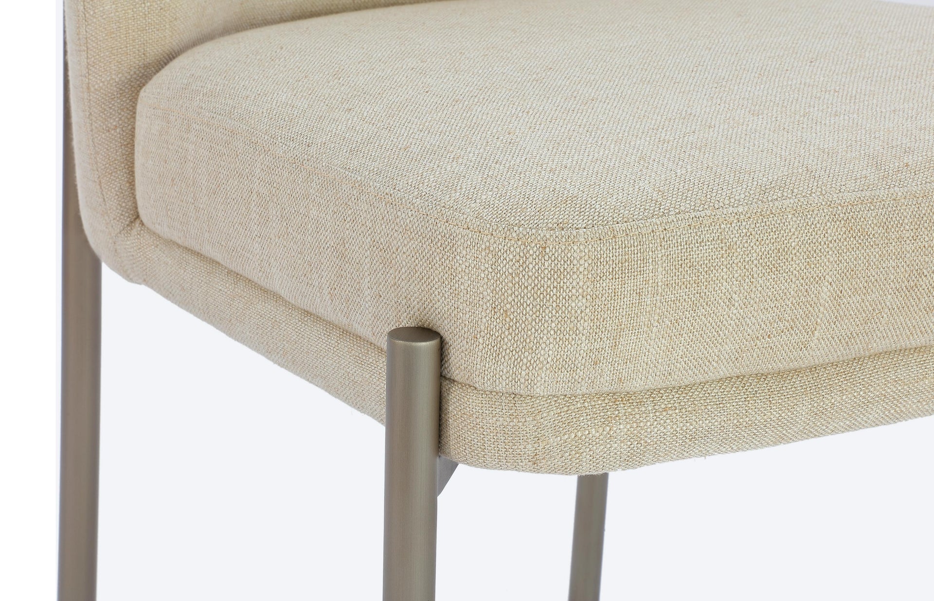 Dion Upholstered Dining Chair in Natural Light Linen and Brushed Nickel Metal (Set of 2) - What A Room