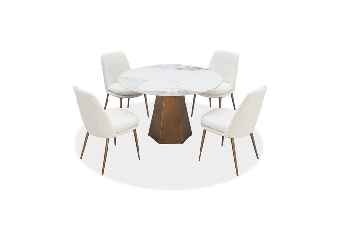 Carmel Stone Top Round Dining Table in Chanelle and Bronze - What A Room