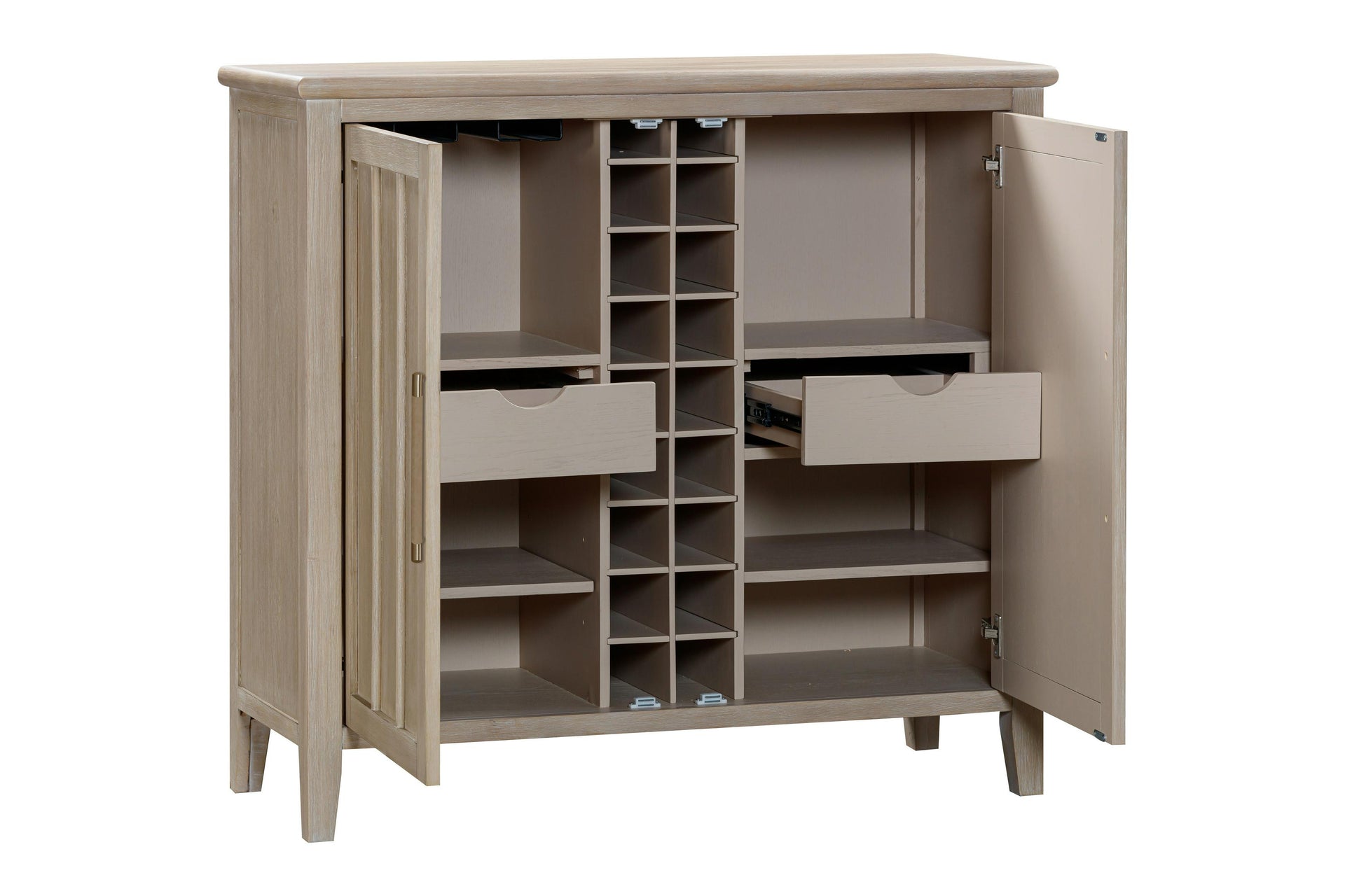 Camden Two Door Two Drawer Bar Cabinet with Stemware Rack and Wine Rack in Chai - What A Room