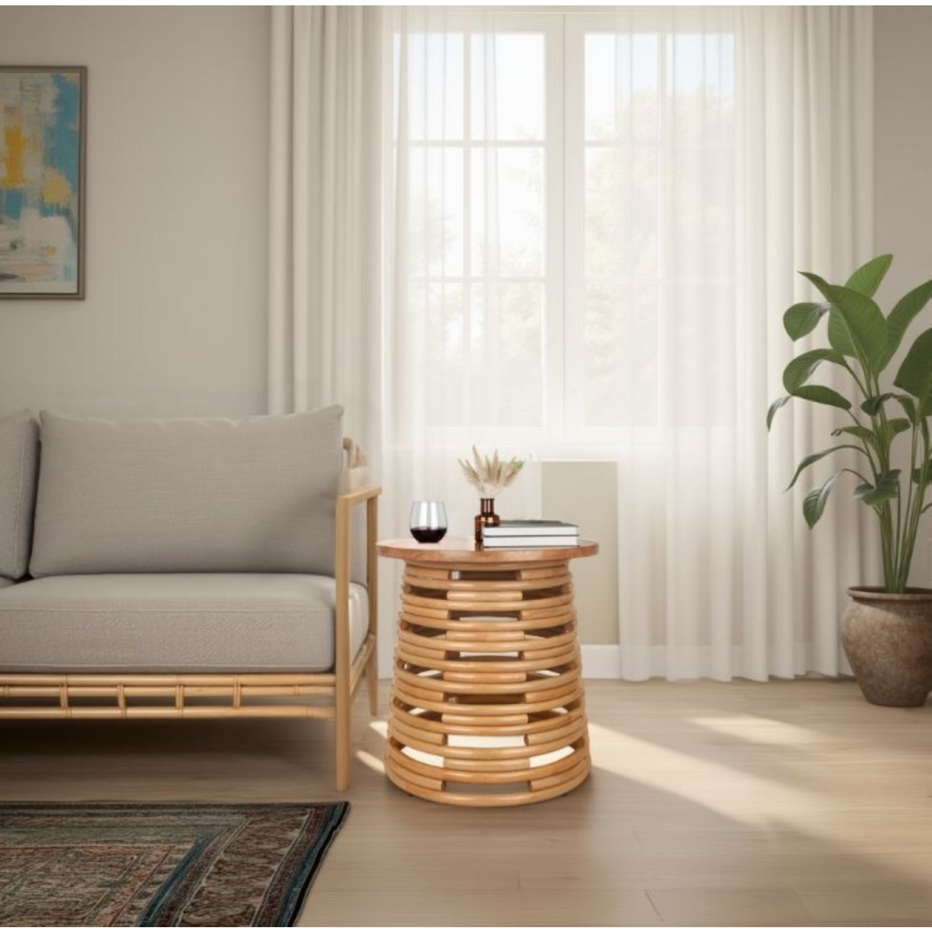 Zeke Rattan Side/End Table w/ Wood Top - What A Room