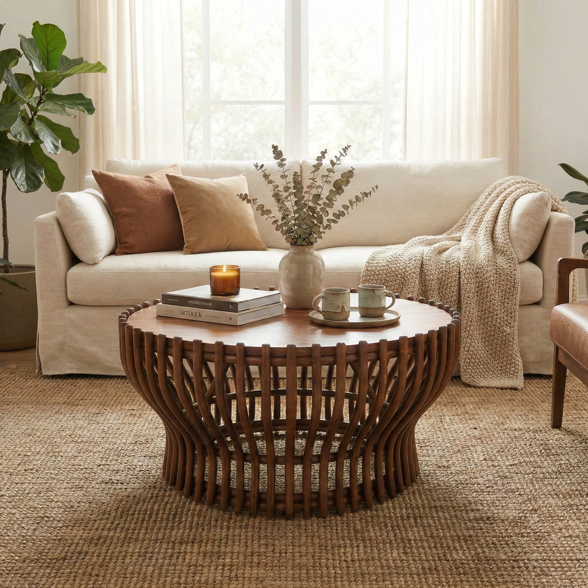 Sona Rattan Coffee Table w/ Wood Top - What A Room