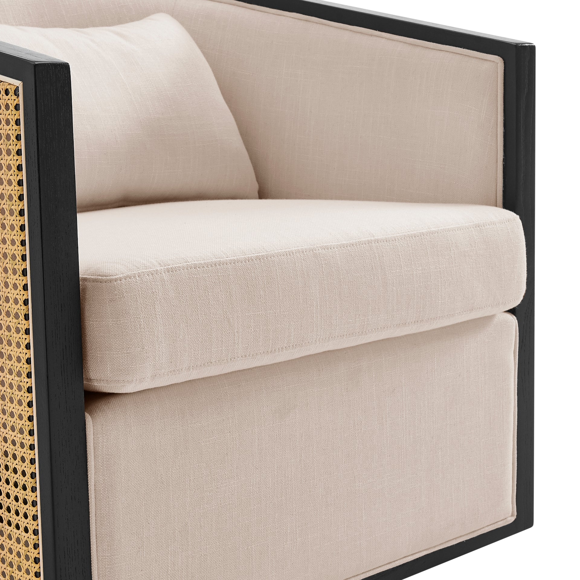 Marilyn Fabric Swivel Accent Arm Chair w/ Rattan Black Frame - What A Room