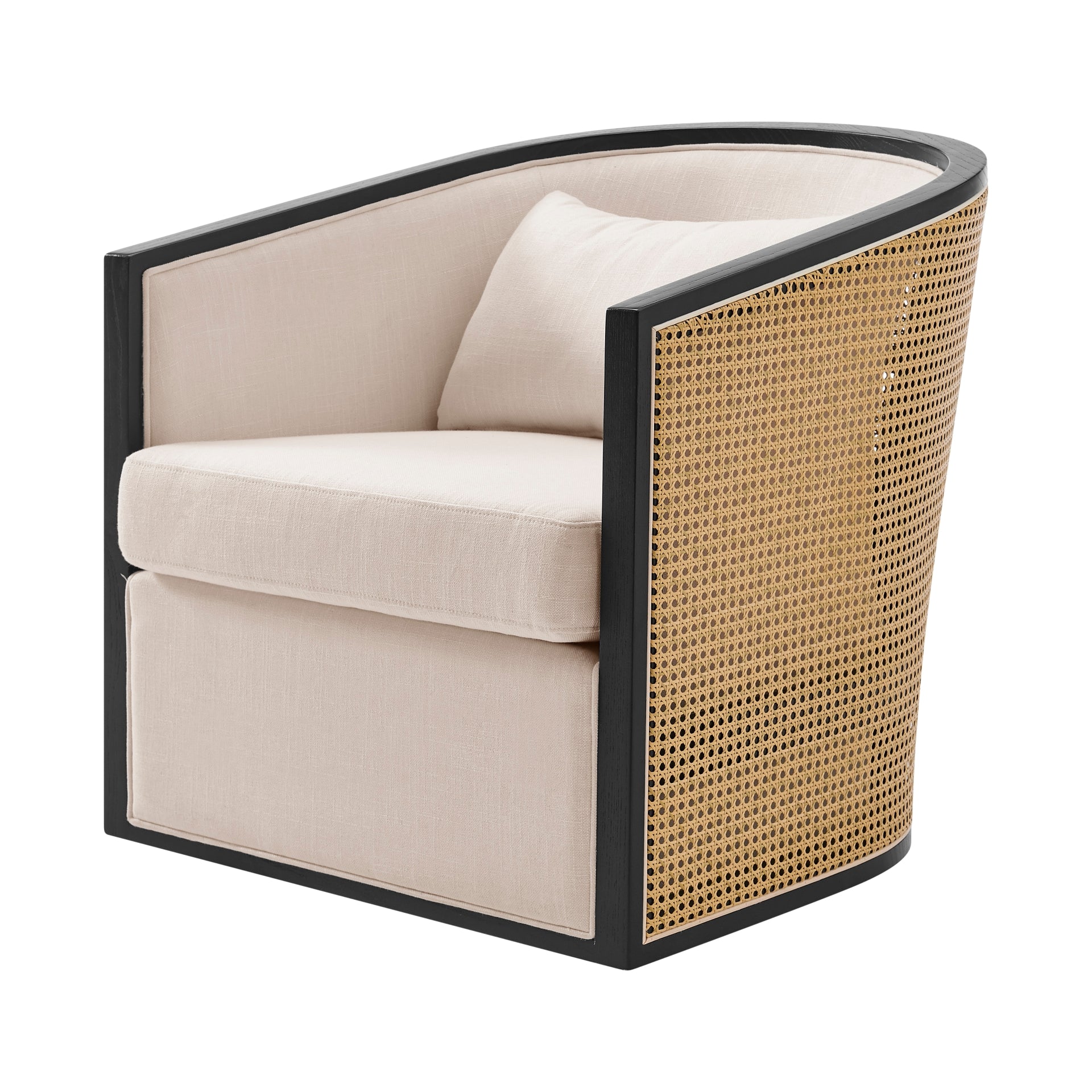 Marilyn Fabric Swivel Accent Arm Chair w/ Rattan Black Frame - What A Room