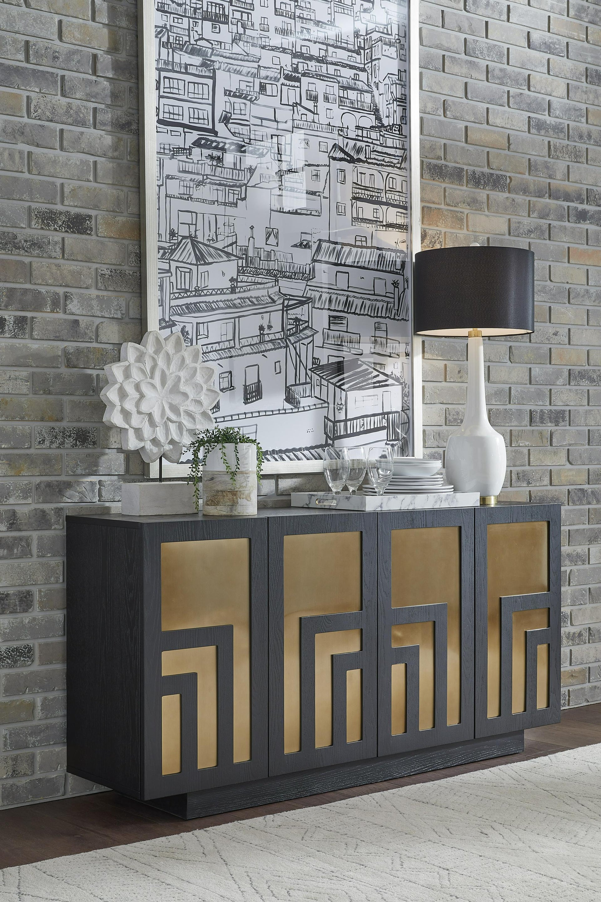 Doheny Wood and Metal  Two Door Sideboard in Black and Brass - What A Room