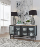 Aere Four Door Ribbed Glass, Metal and Wood Sideboard in Natural Ash and Black - What A Room