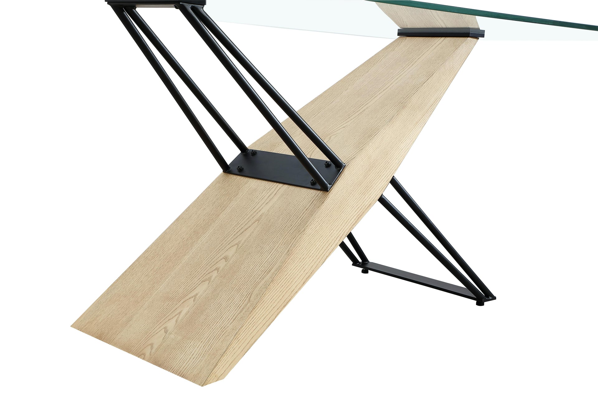 Aere Glass, Wood and Metal Rectangular Dining Table in Natural Ash and Black - What A Room