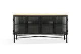 Aere Four Door Ribbed Glass, Metal and Wood Sideboard in Natural Ash and Black - What A Room