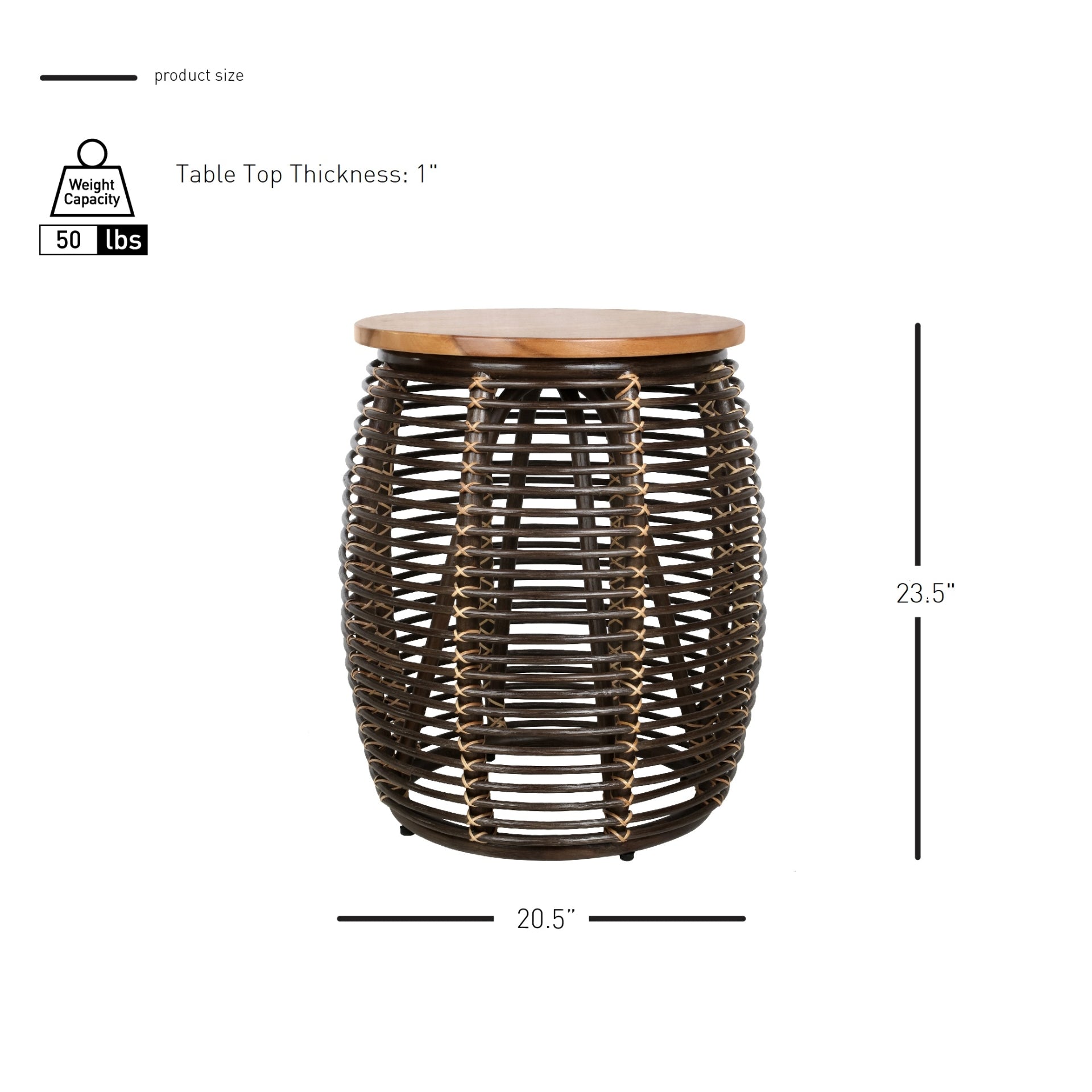 Iris Rattan Side/End Table w/ Wood Top - What A Room