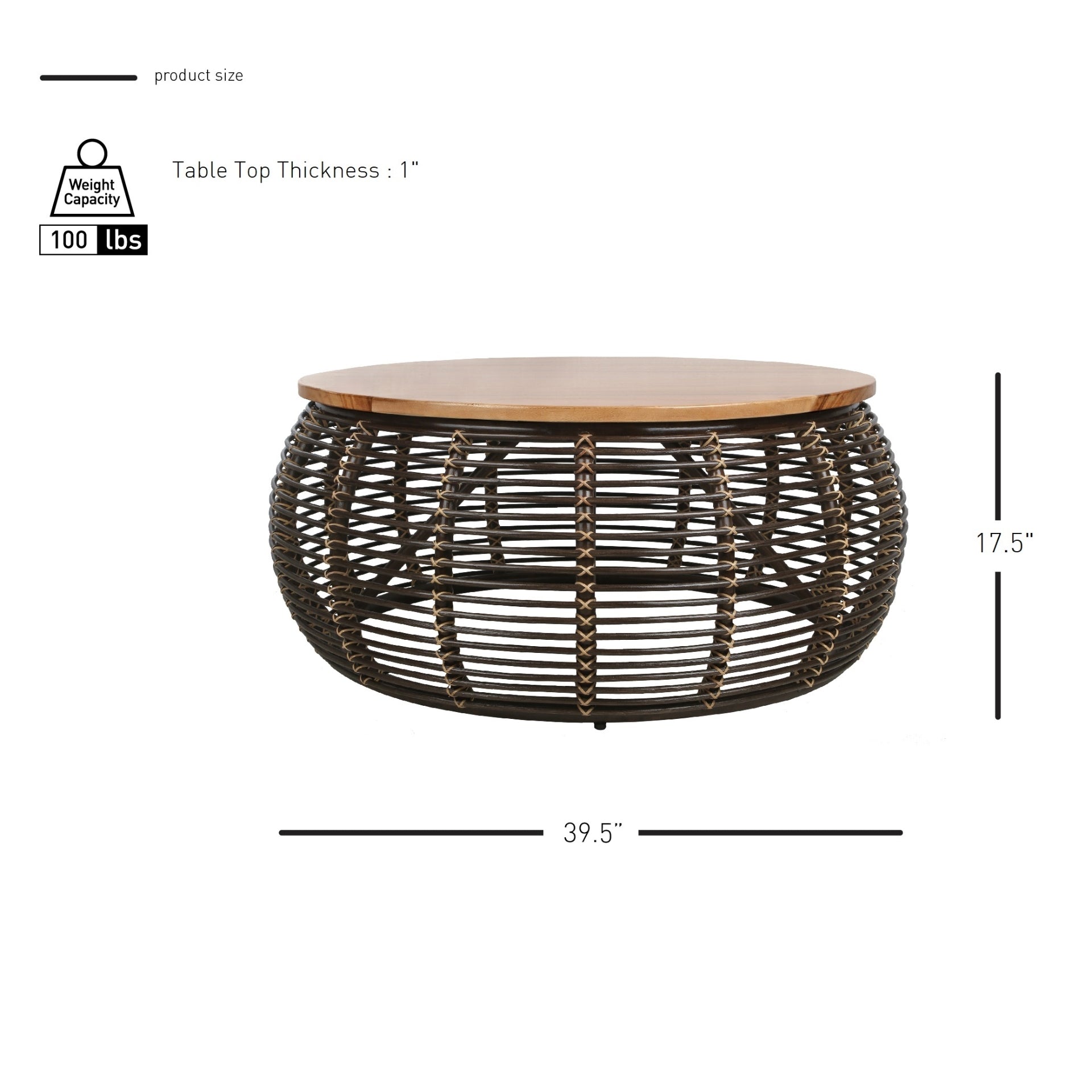 Iris Rattan Coffee Table w/ Wood Top - What A Room