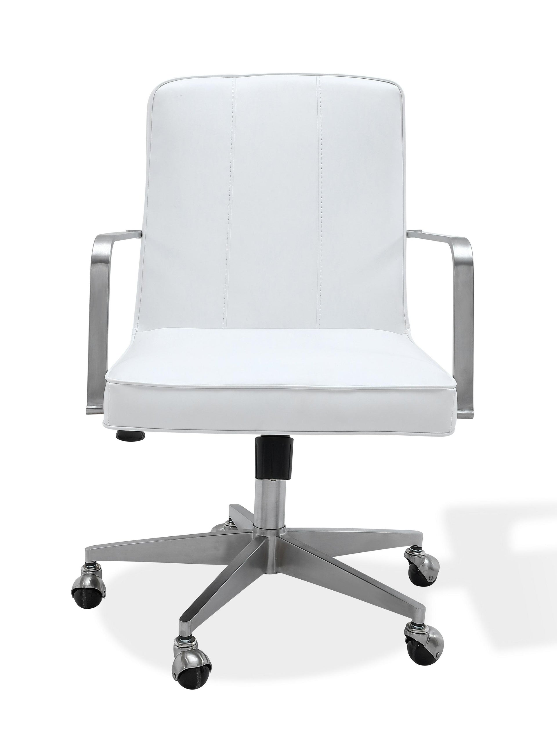 One Metal Frame Home Office Chair in Brushed Stainless Steel and White Leather - What A Room
