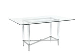Marilyn Glass Top Dining Table in Polished Stainless Steel and Clear Acrylic - What A Room