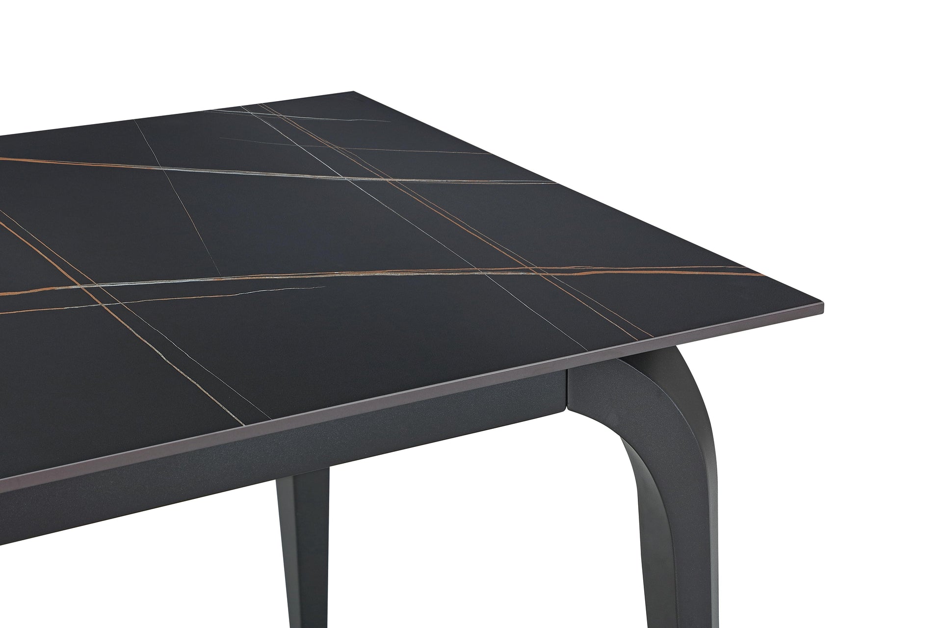 Nicoya Stone Top Rectangular Dining Table in Black Stone and Black Metal - What A Room