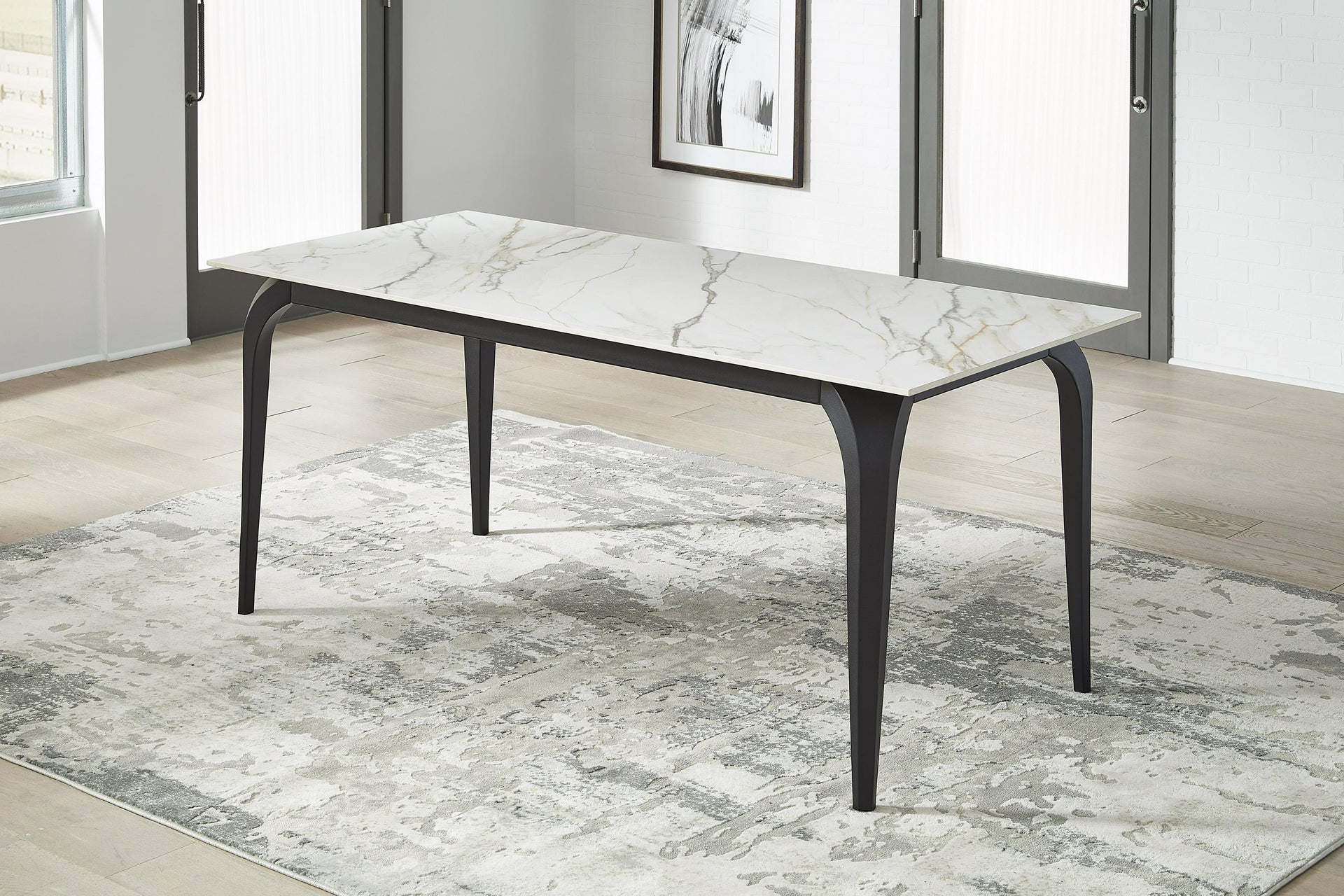 Nicoya Stone Top Rectangular Dining Table in Pumpkin Spice Stone and Black Metal - What A Room